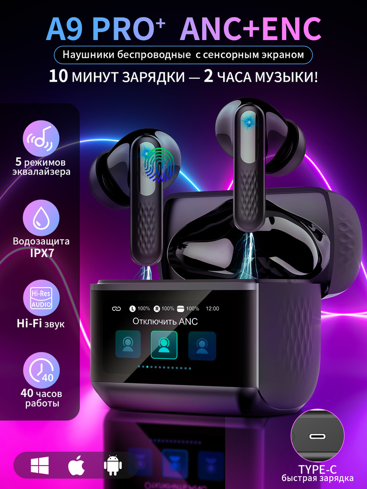 Наушники беспроводные для телефона с ANC шумоподавление, 40ч работы , IPX7 Водонепроницаемые ,Type C #1