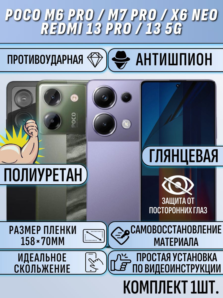 Гидрогелевая пленка POCO M6 Pro 4G / поко M6 про 4g АНТИШПИОН защитная полиуретан #1