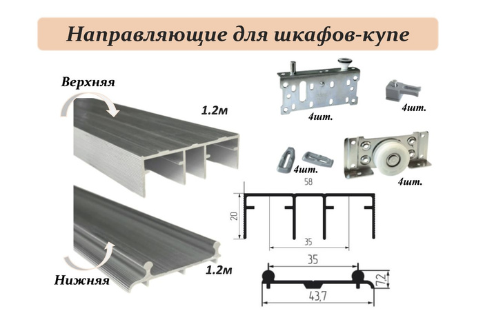 Нижний направляющий профиль для шкафа купе