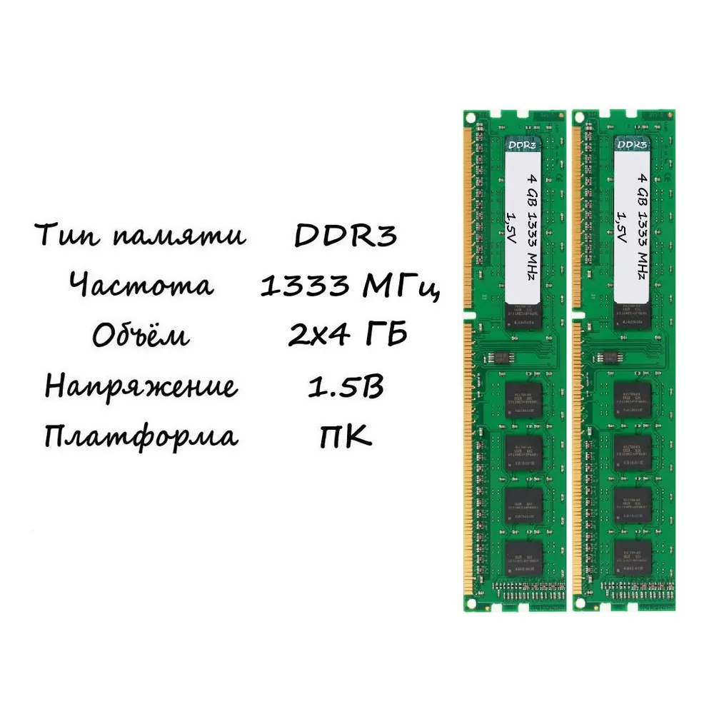 Оперативная память DDR3, 1333 МГц, 2 x 4 ГБ