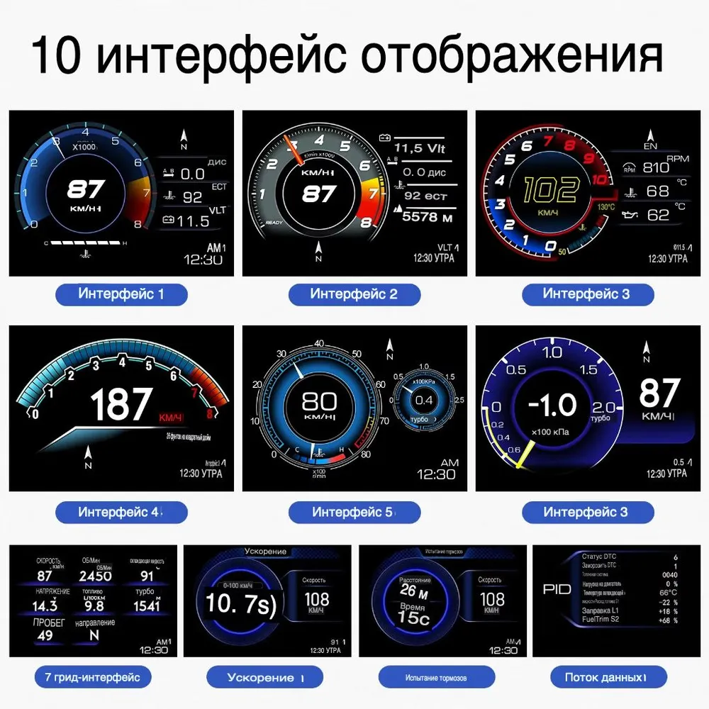 STEMKID Р6 Автомобильный бортовой компьютер (на русском языке) / Дисплей OBDII (для легковых бензиновых автомобилей от 2008 года) / HUD, вариант, фото 6