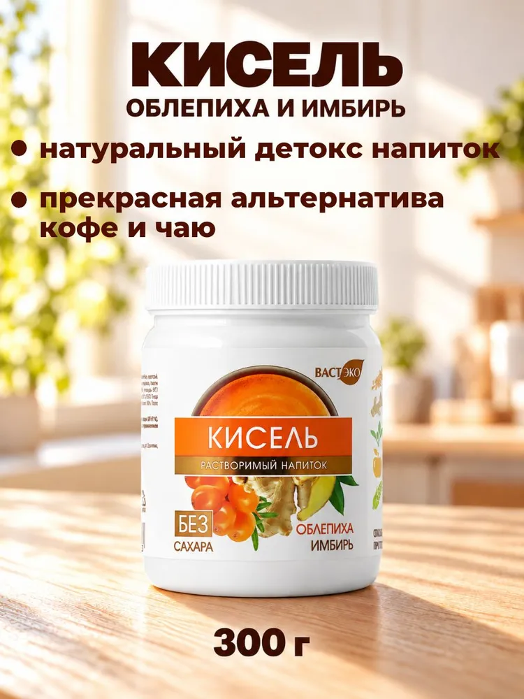 Кисель Вастэко с псиллиумом, облепиха и имбирь, 300 г, детокс, 300 г