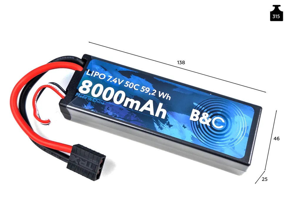 B&C 2S 7.4V 8000mAh 50C TRX Hardcase Lipo battery B&C 2S 7.4V 8000mAh 50C TRX Hardcase Lipo battery