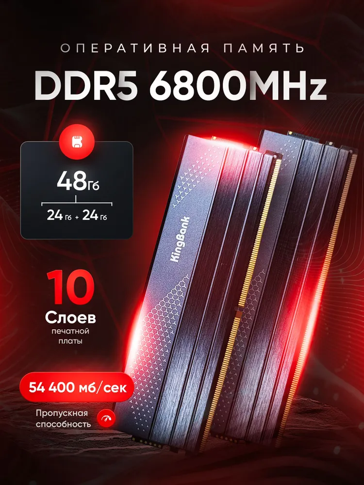KingBank Оперативная память DDR5 6800MHz 48GB Gray 2x24GB M-Die CL32 2x24 ГБ (K5.01.FPM5GM9505)