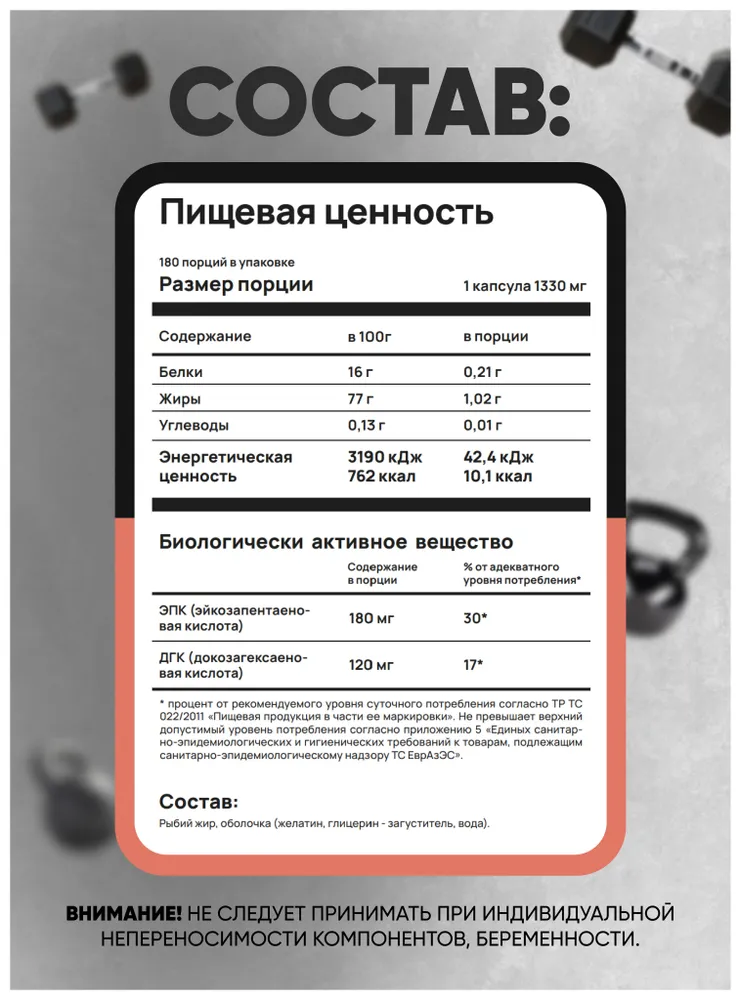 Омега 3 капсулы рыбий жир 180 шт 1000 мг (180 ЭПК и 120 ДГК) Omega 3, 180 шт, фото 4