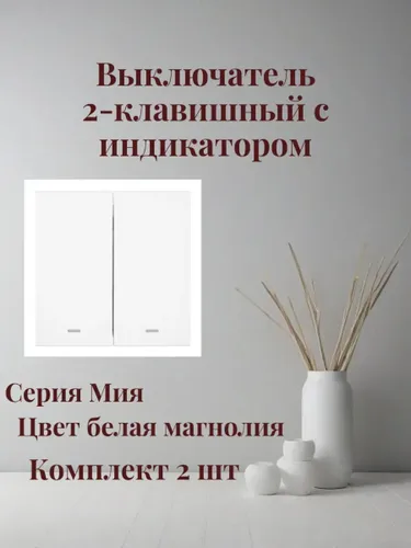Выключатель 2-клавишный c индикатором. Мия,белая магнолия, комплект 2 шт, 50432