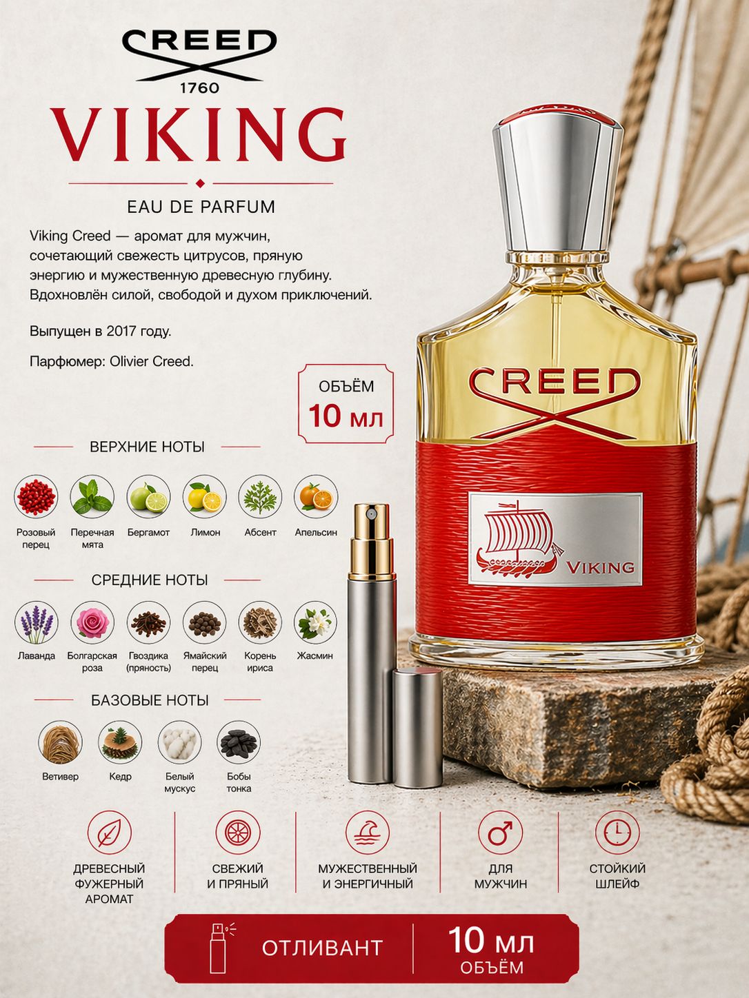 CREED Viking Парфюмерная вода для мужчин 10 мл Отливант купить