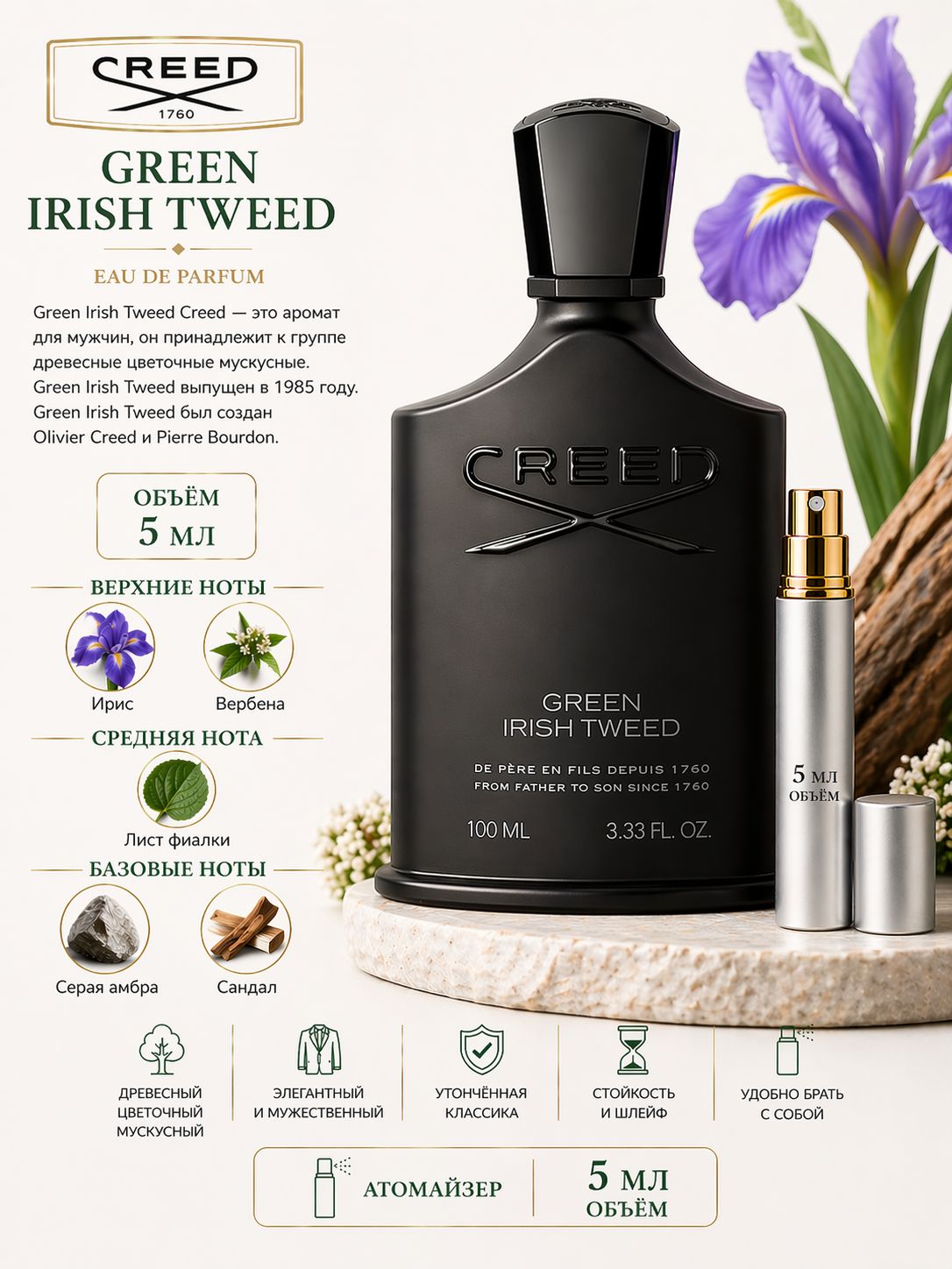 Creed Green Irish Tweed Парфюмированная вода для мужчин 15 мл Отливант купить