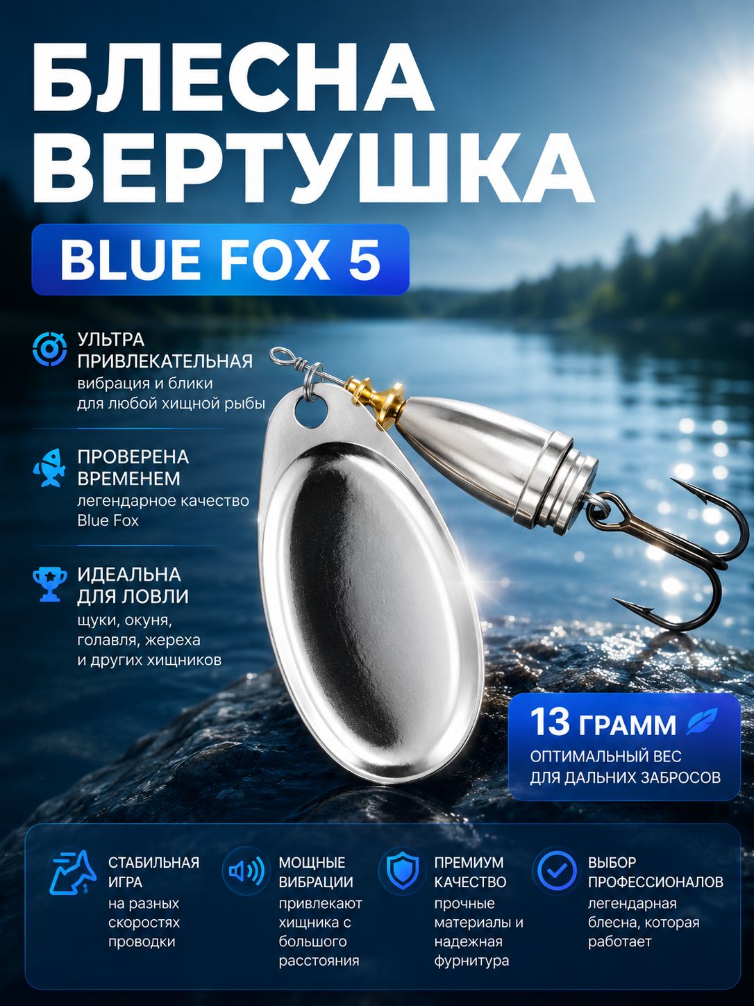 Блесна BLUE FOX № 5 на щуку, судака, сома