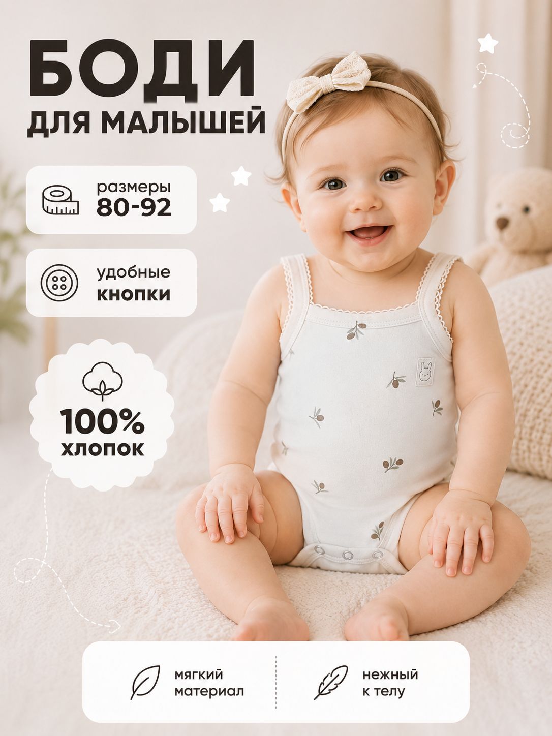 Боди-майка для новорожденных малышей Крошка Я Olives 86-92