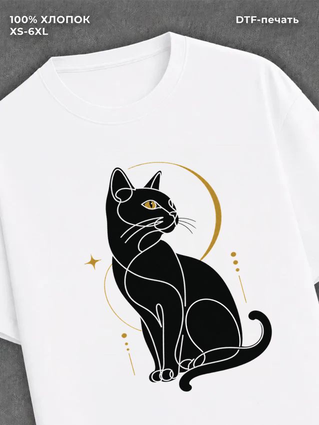 Футболка кот нарисованные одной линией