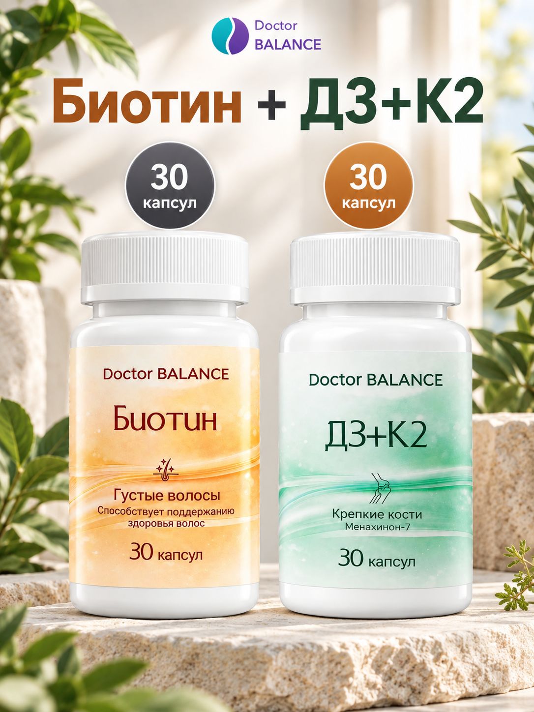 Набор Doctor Balance: Биотин 150 мкг 30 + Витамины D3 + K2 30