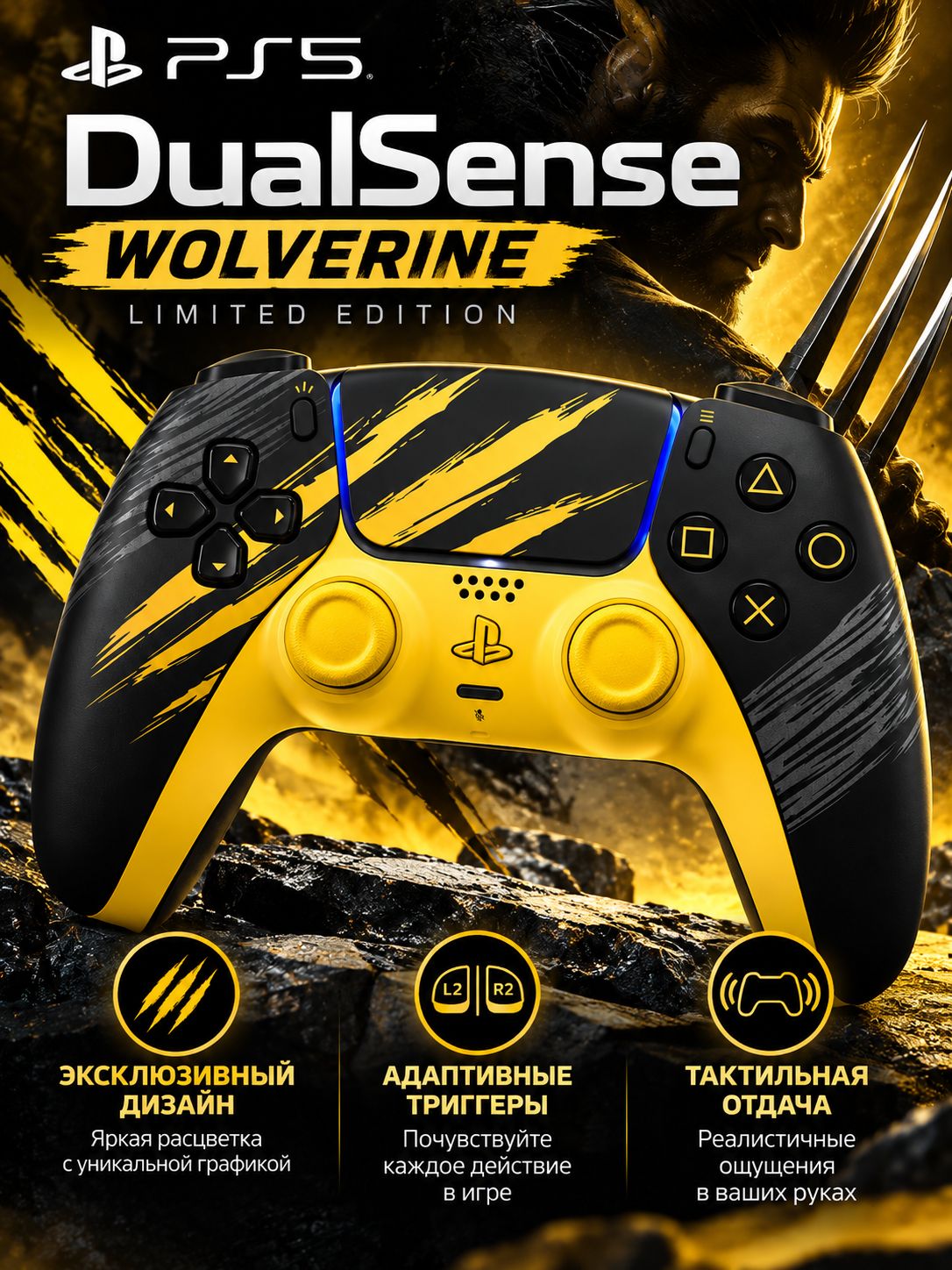Геймпад Sony DualSense Marvel's Wolverine Yellow Limited Edition (PS5)