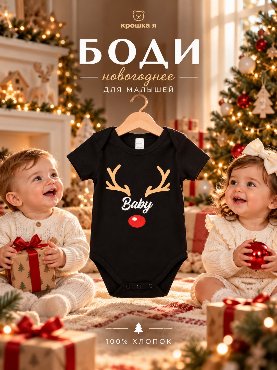 Боди новогоднее для новорожденных "Хmas babe"