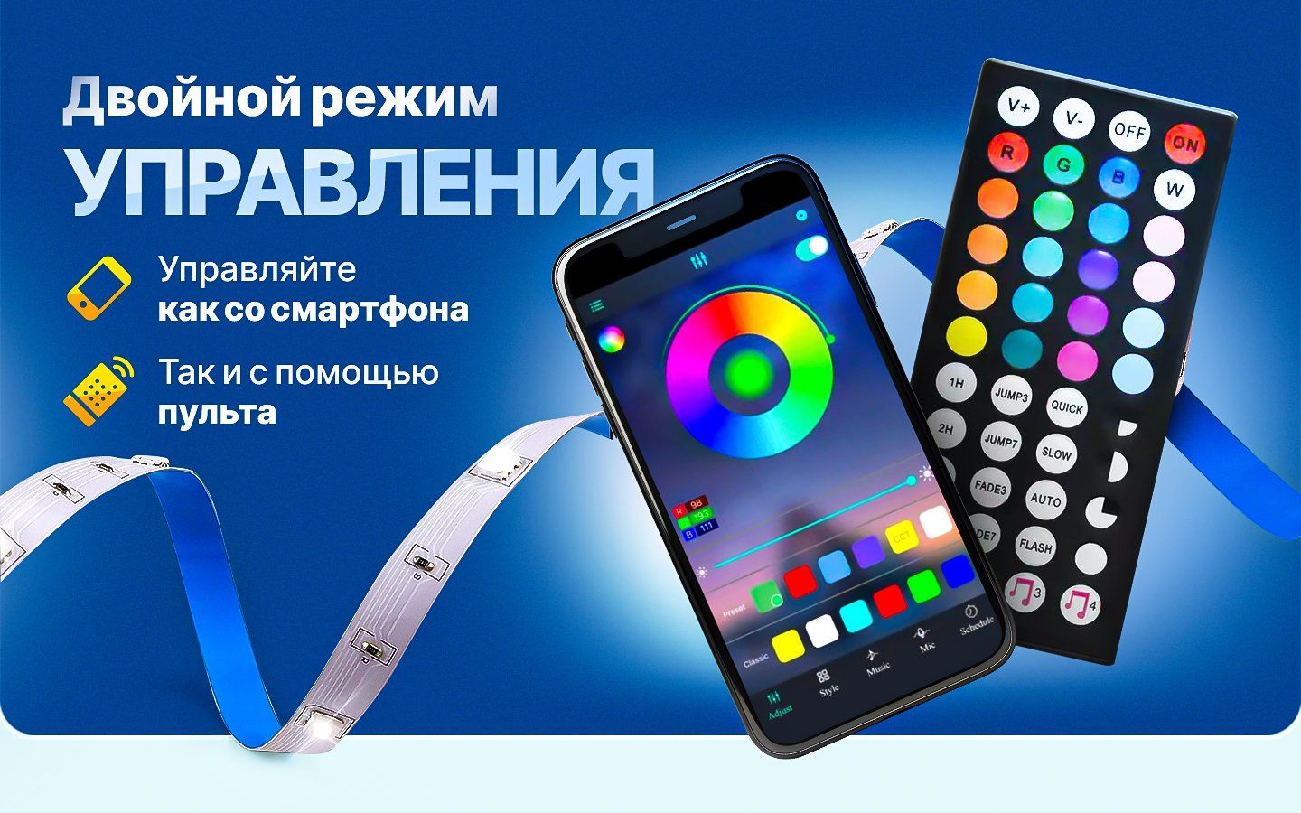 Светодиодная лента Kcmultifunc, 5В, IP67, 18 LED/m с пультом многоцветная -  купить по выгодной цене в интернет-магазине OZON (1077512498)