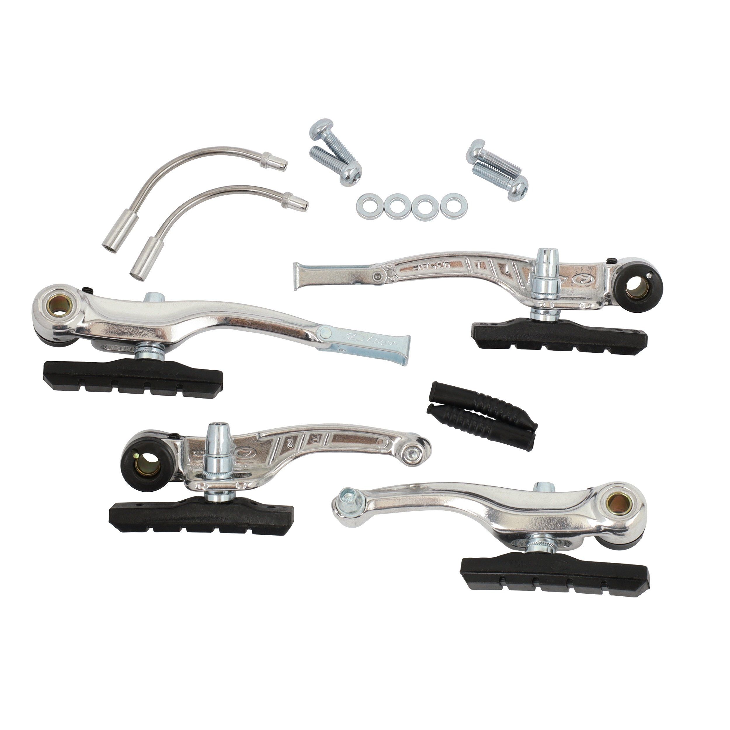 Тормоза V-brake алюминиевые LB-942AE, 110мм, передний и задний (комплект), колодки 70мм, направляющая 90 болт M6*20мм, резинка 45мм
