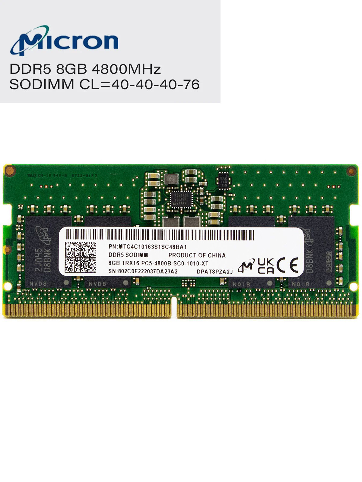 Модуль оперативной памяти Micron 8 ГБ DDR5 PC38400 4800 MHz CL 40