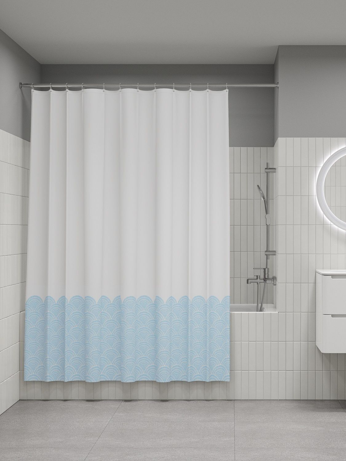 Фото товара на маркетплейсе ozon Штора для ванной комнаты и душа IDDIS, 180x200 см, тканевая, водонепроницаемая, полиэстер, с кольцами, BW05P18i11