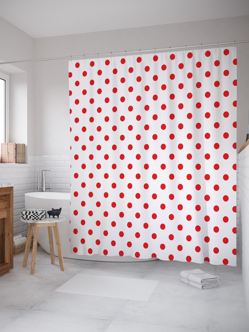 Штора для ванной тканевая 180х200, занавеска водонепроницаемая "Классика горошка", JoyArty