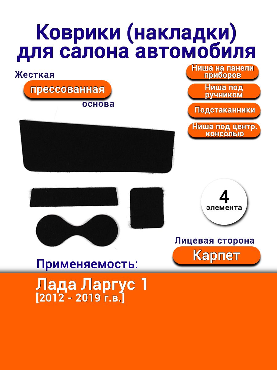 КоврикинакладкидлясалонаавтомобиляЛадаЛаргус12012-2019длянишпанелиприборовподстаканниковподручникомкарпетпрессованнаяоснова