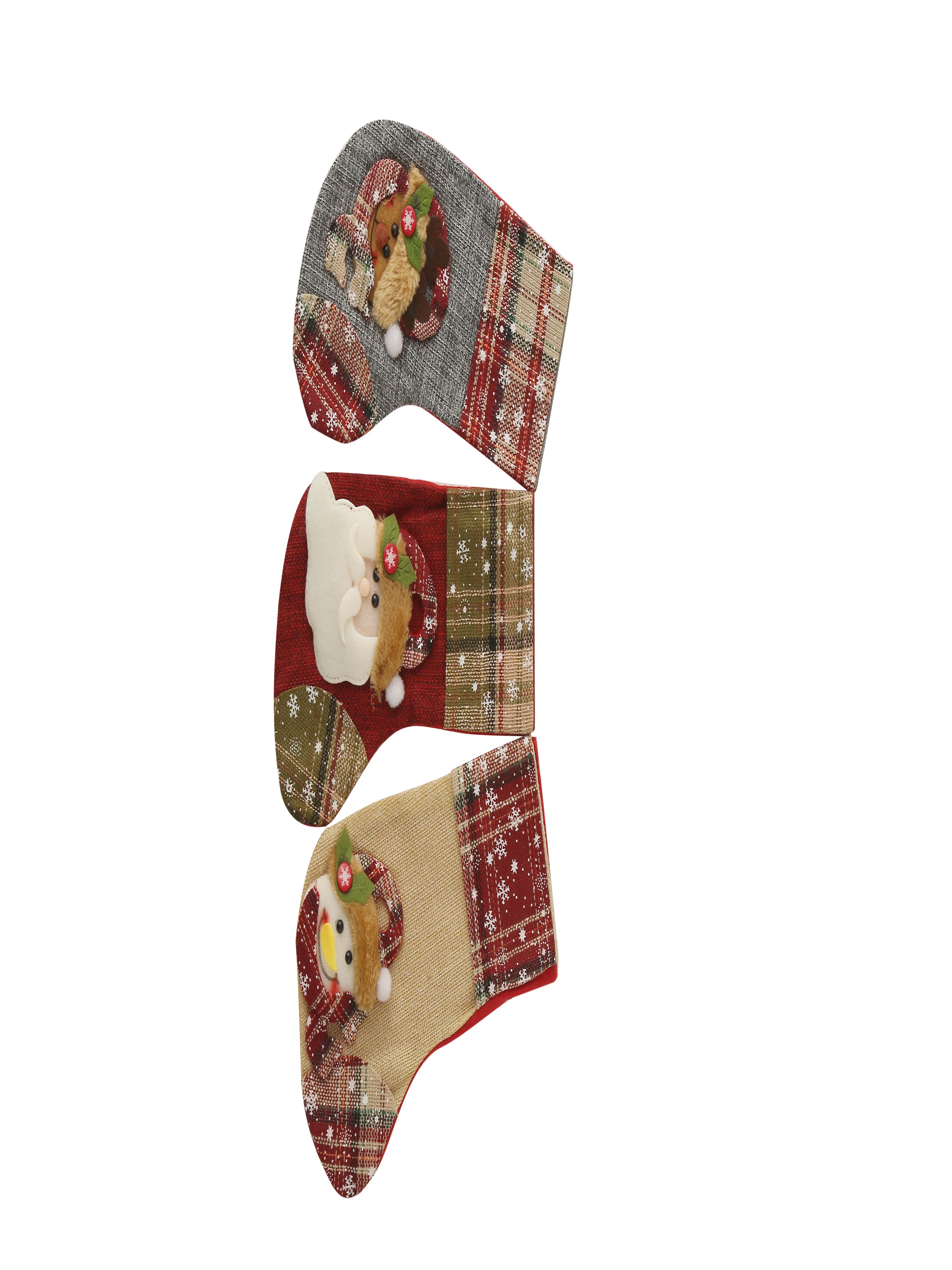 Новогодние носки Снеговик+Санта-Клаус+Олень в уп/ 3 штук 21*15CM Китай