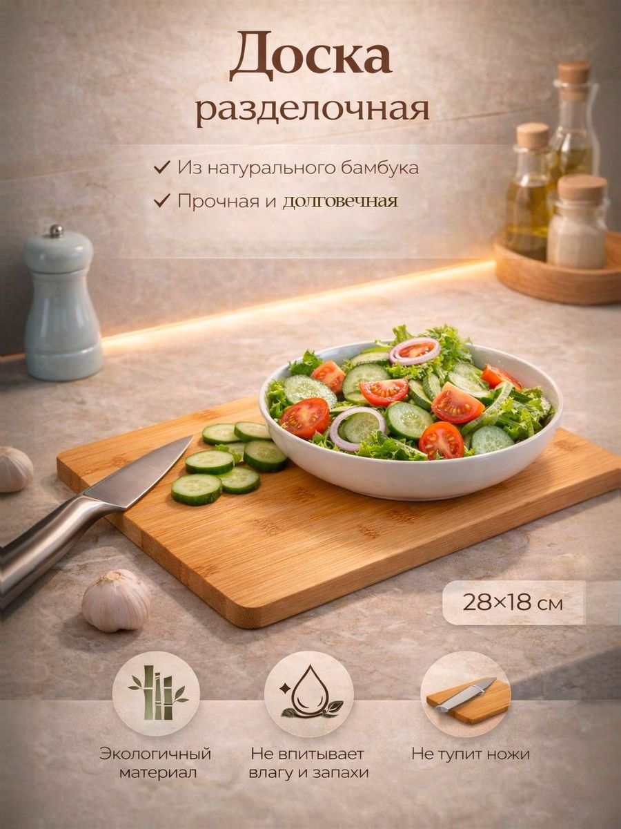 Доска разделочная деревянная, 28х18 см, Доляна