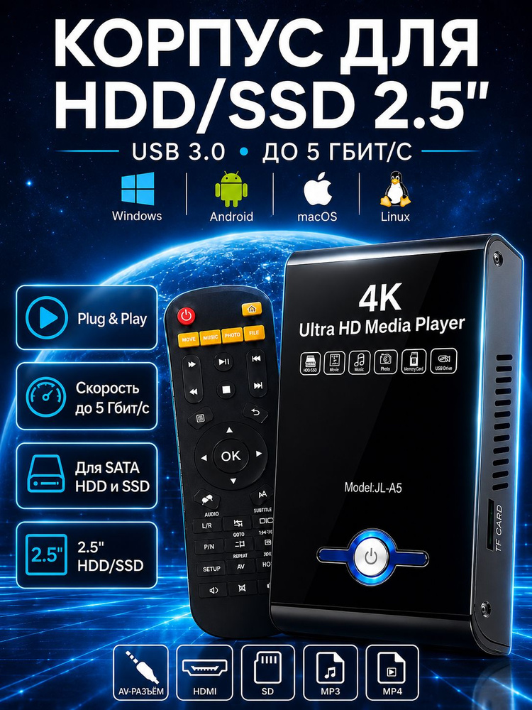 Бокс для внешнего жесткого диска2.5" SATA HDD/SSD, внешний бокс USB 3.0 до 5 Гбит/с, максимальный объем #1