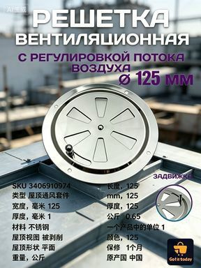Решетка вентиляционная металлическая, круглая, регулируемая с задвижкой для бани, нержавеющая сталь, #1