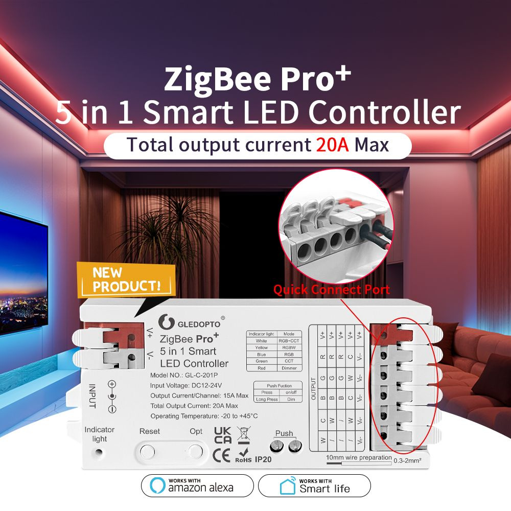 GLEDOPTO ZigBee 3.0 Pro + контроллер светодиодной ленты 5 в 1, 20A Max, пять режимов затемнения, Голосовое #1