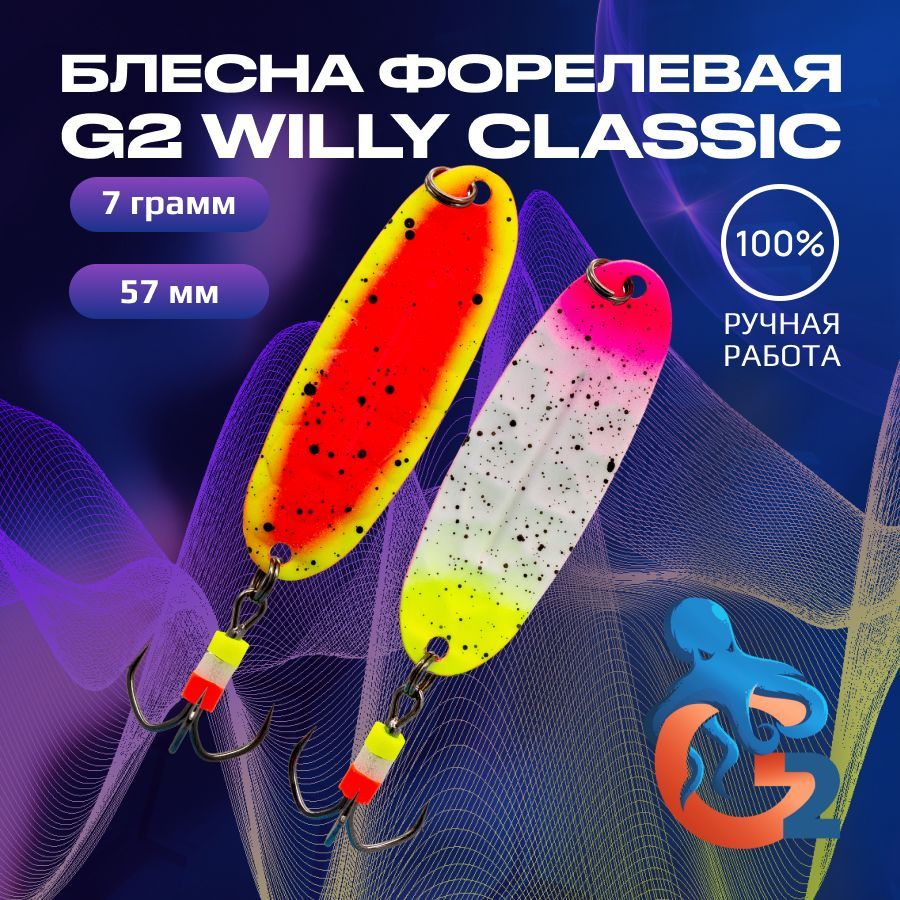 Зимние блесны ручной работы на форель G2 Willy BUBBLE 7.0 гр, 57 мм, UV#01 GLOW / Товары для рыбалки #1