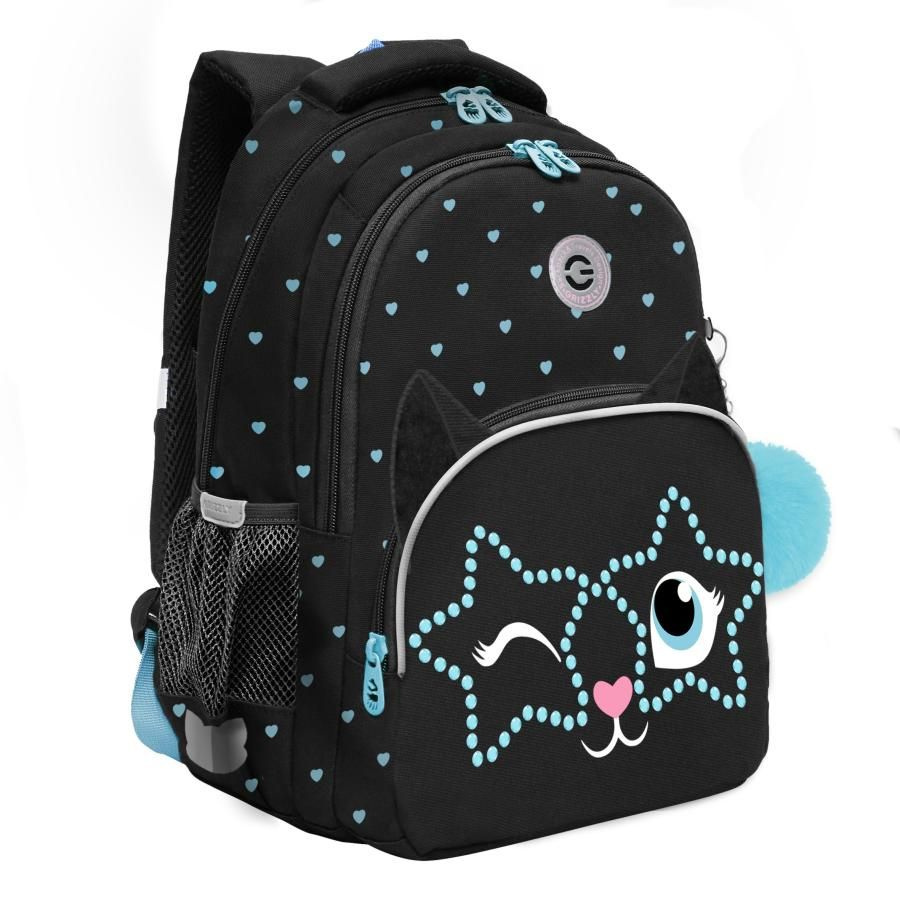 Рюкзак школьный для девочек подростков Grizzly с котиком / ранец для ...