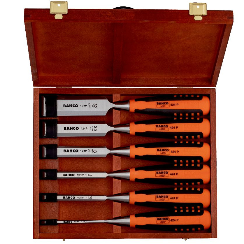 Набор профессиональных стамесок с двухкомпонентной рукояткой в деревянной коробке, 6шт BAHCO 424P-S6-EUR #1