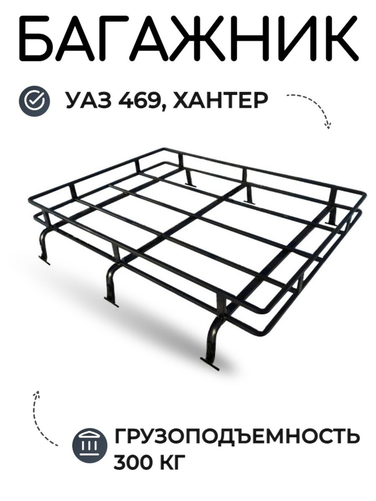 Багажник УАЗ Хантер, 469, Барс Усиленный 1,85м (корзина) (6 опор) НЕСЪЁМНЫЕ ОПОРЫ  #1