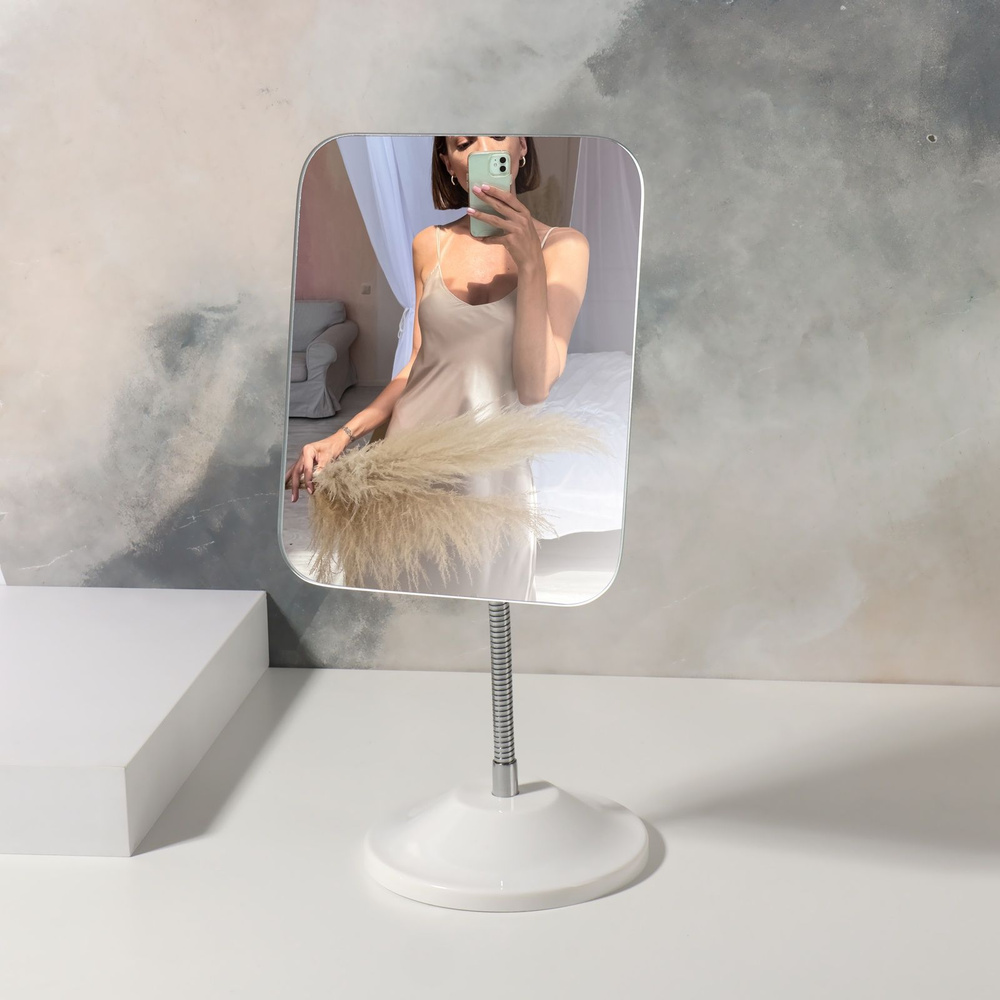 Зеркало настольное, на гибкой ножке, зеркальная поверхность - 13,5*16,3 см, цвет белый  #1