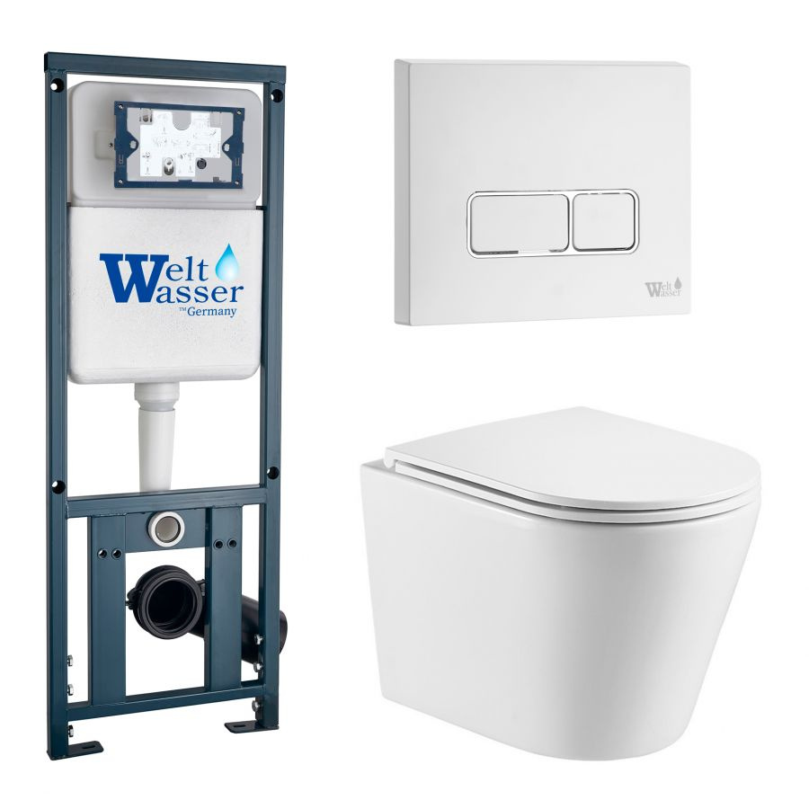 Комплект Weltwasser 10000011511 подвесной унитаз Salzbach 043 GL-WT + инсталляция Marberg 410 + кнопка #1