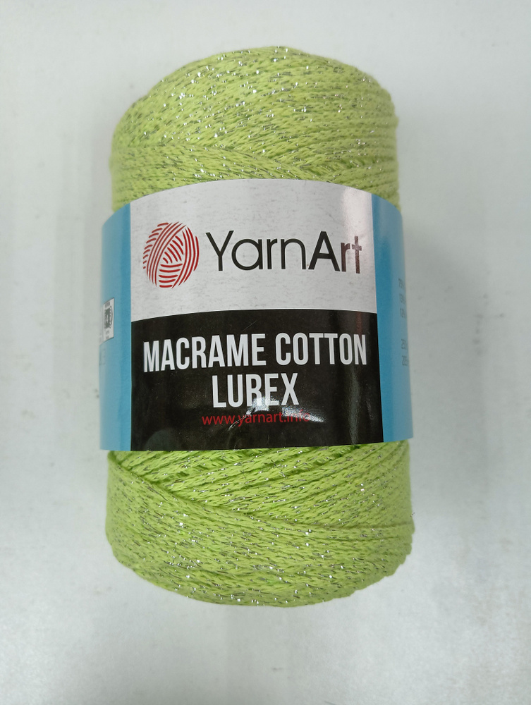 Пряжа YarnArt Макраме Коттон Люрекс (Macrame cotton lurex)., 726 салатовый/серебро 75% хлопок, 13% п/э, #1