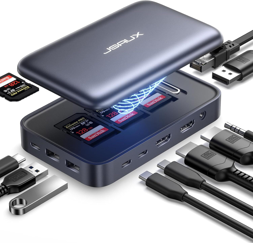 Док-станция JSAUX с двумя мониторами, концентратор USB C 12 в 1, 3 ...
