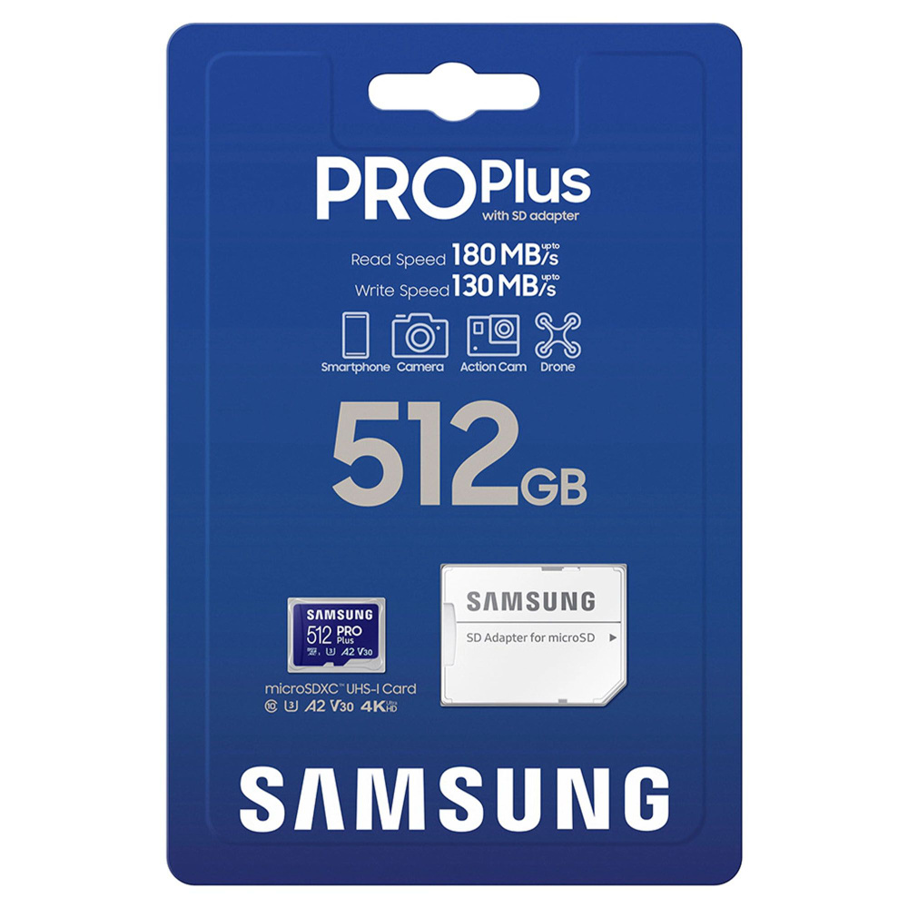 Карта памяти microSDXC UHS-I U3 Samsung Pro PLUS 512 ГБ, 180 МБ/с, Class 10  (MB-MD512SA/CN) - купить с доставкой по выгодным ценам в интернет-магазине  OZON (1461489646)