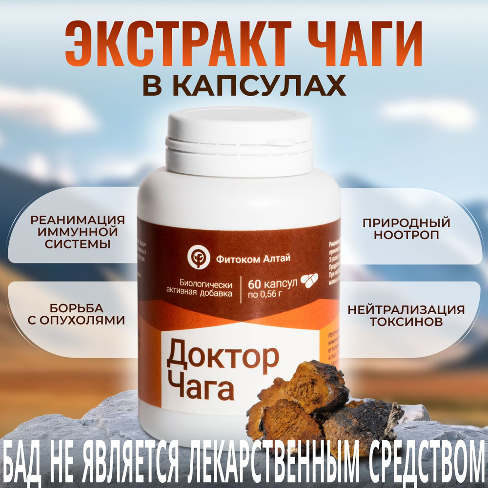 Доктор Чага (Dr. CHAGA), экстракт чаги в капсулах, , 60 капсул - купить ...