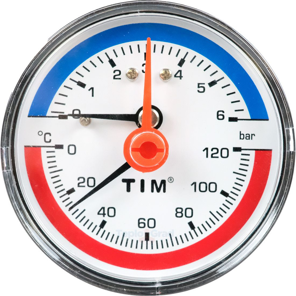 Термоманометр аксиальный TIM, корпус 63 мм, диапазон 0-6 бар ...