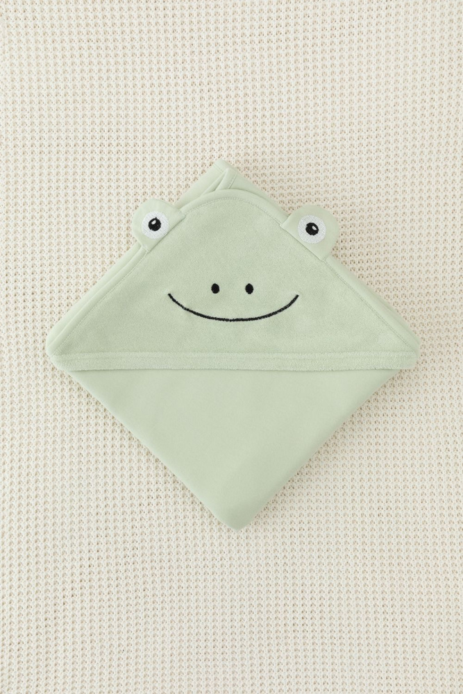 Махровое детское полотенце с уголком для новорожденных 85 на 85 см, К 8500/морская пена(лягушонок)  #1