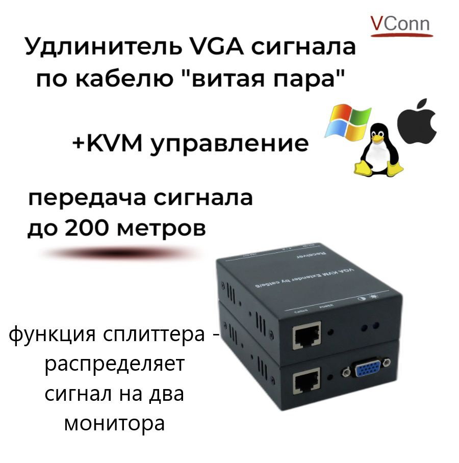 Комплект TTP111VGA: приемник и передатчик для передачи VGA сигнала по витой паре STP или UTP CAT5