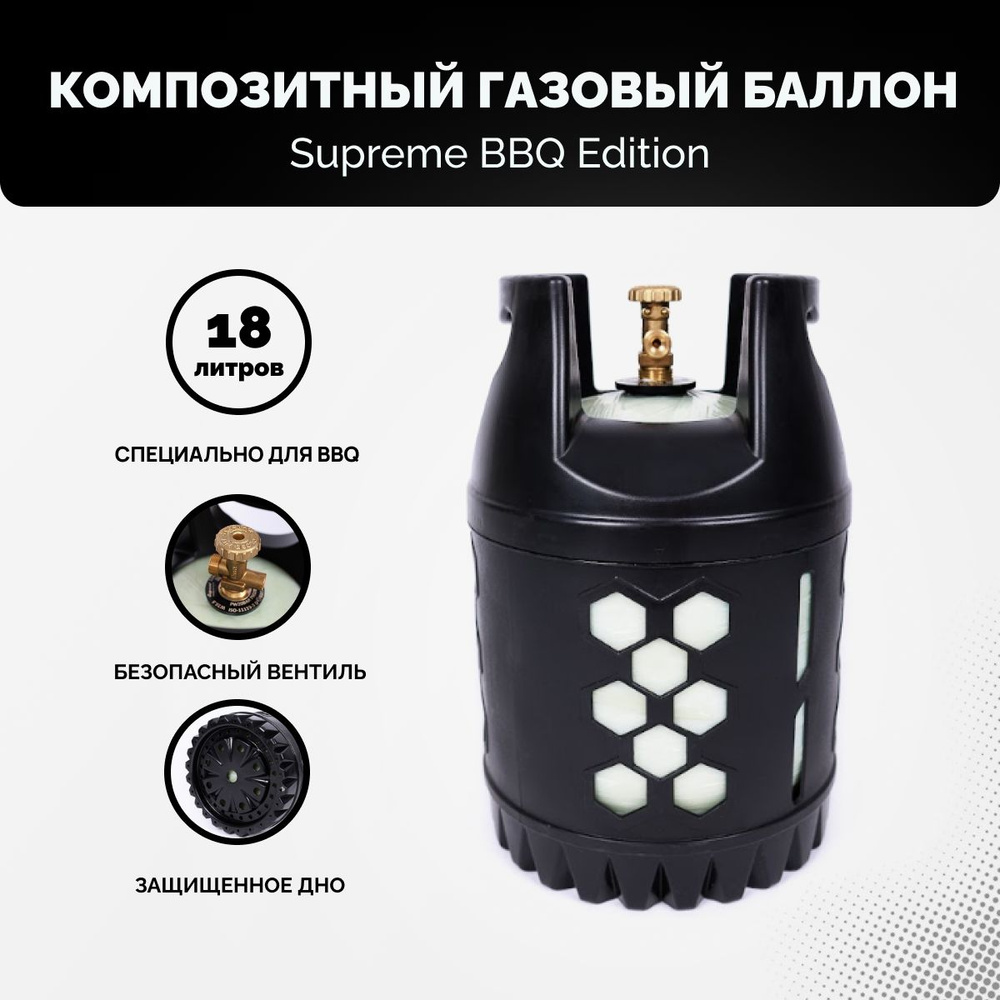 Композитный газовый баллон Supreme BBQ Edition 18,2 л. пропан - безопасный вентиль СНГ - не заправленный #1