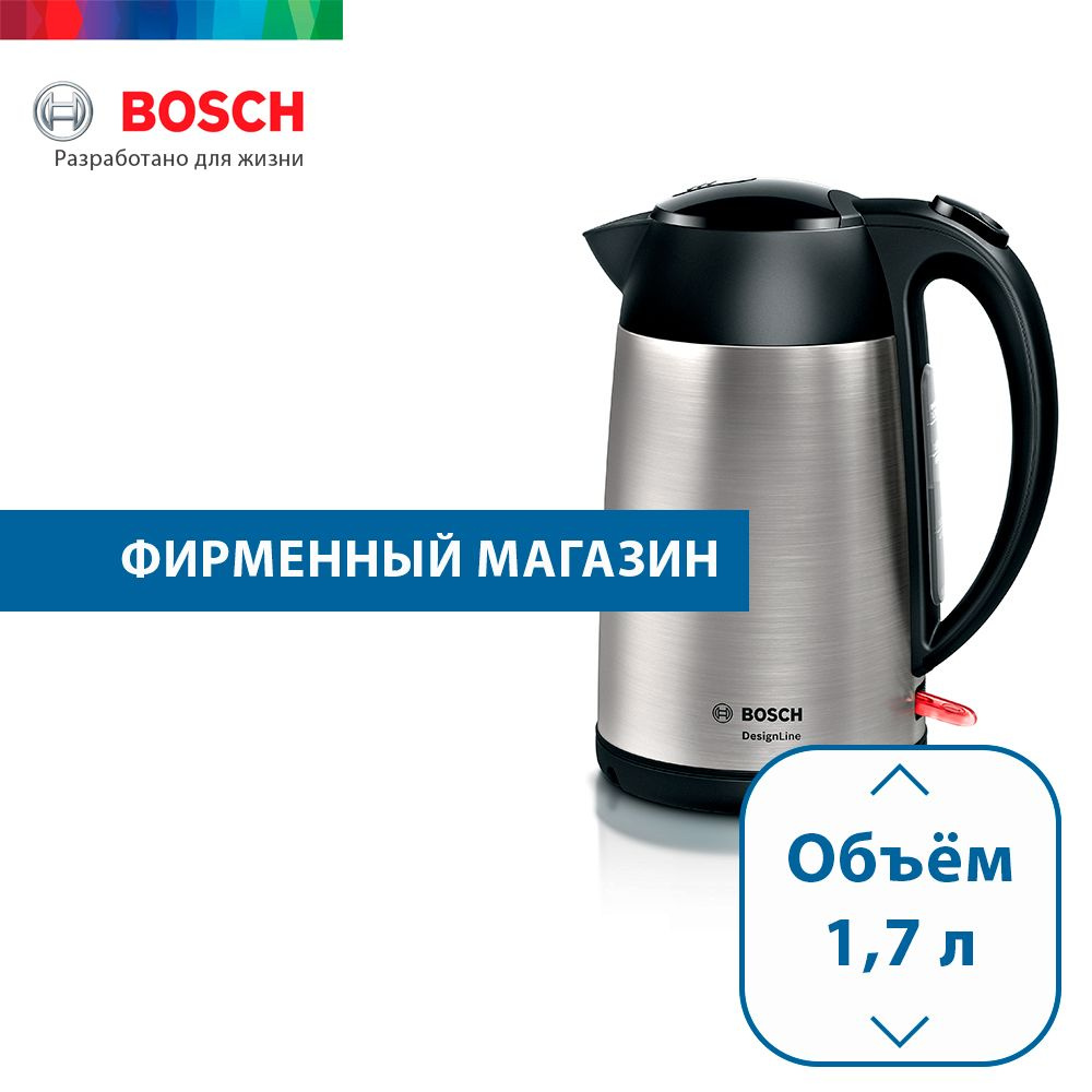 Чайник электрический BOSCH TWK3P420, 2400 Вт, 1.7 л, металл/пластик, фильтр от накипи, автоотключение, #1