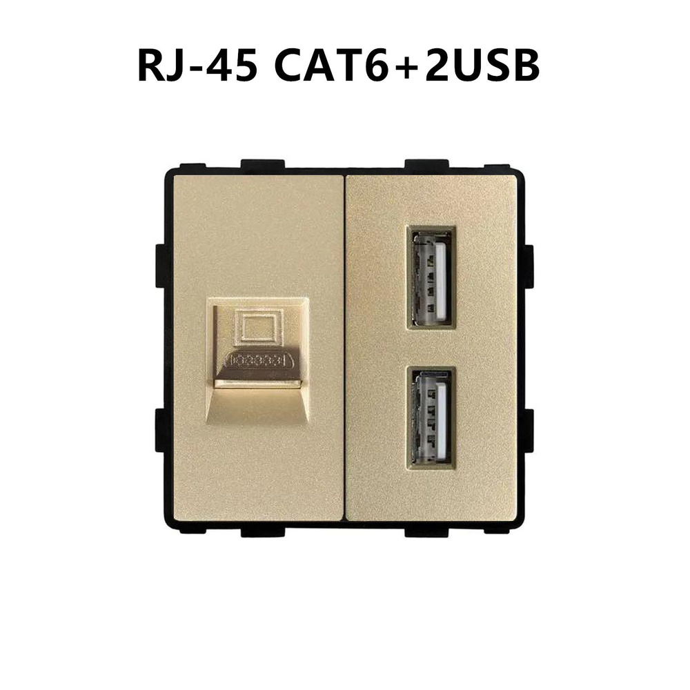 Розетка RJ-45 /2USB ,интернет розетка CAT6+2USB,Золотой #1