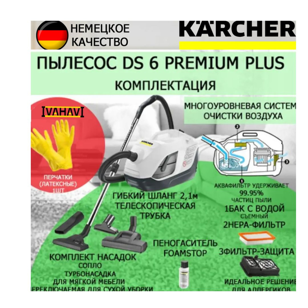 Бытовой пылесос Karcher DS 6 PREMIUM PLUS, белый - купить по низким ценам в  интернет-магазине OZON (205005785)