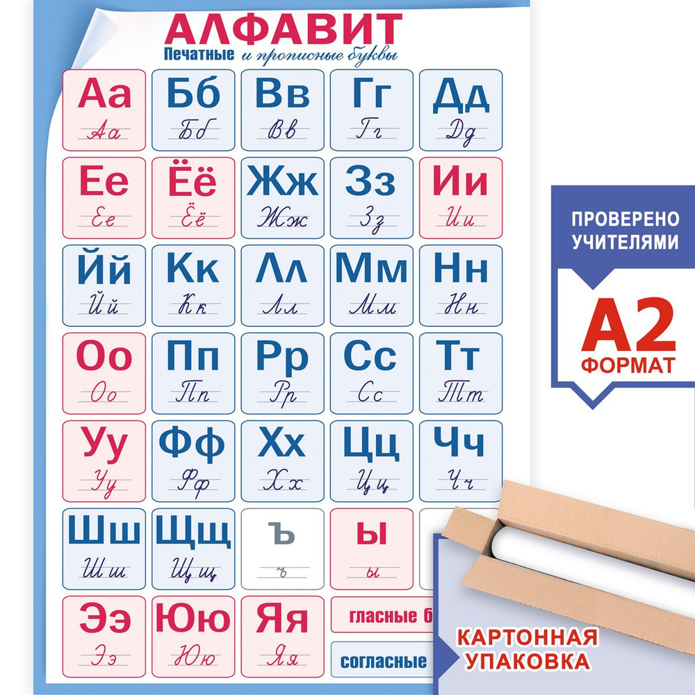 Плакат алфавит для начальной школы печатные и прописные буквы - купить с  доставкой по выгодным ценам в интернет-магазине OZON (1145926320)