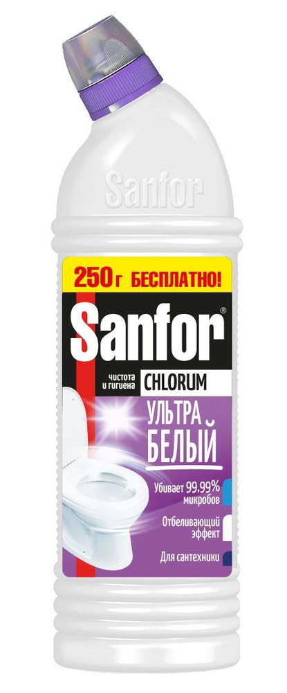 Чистящий гель Sanfor "Chlorum", Ультра белый, для сантехники, 1 л  #1