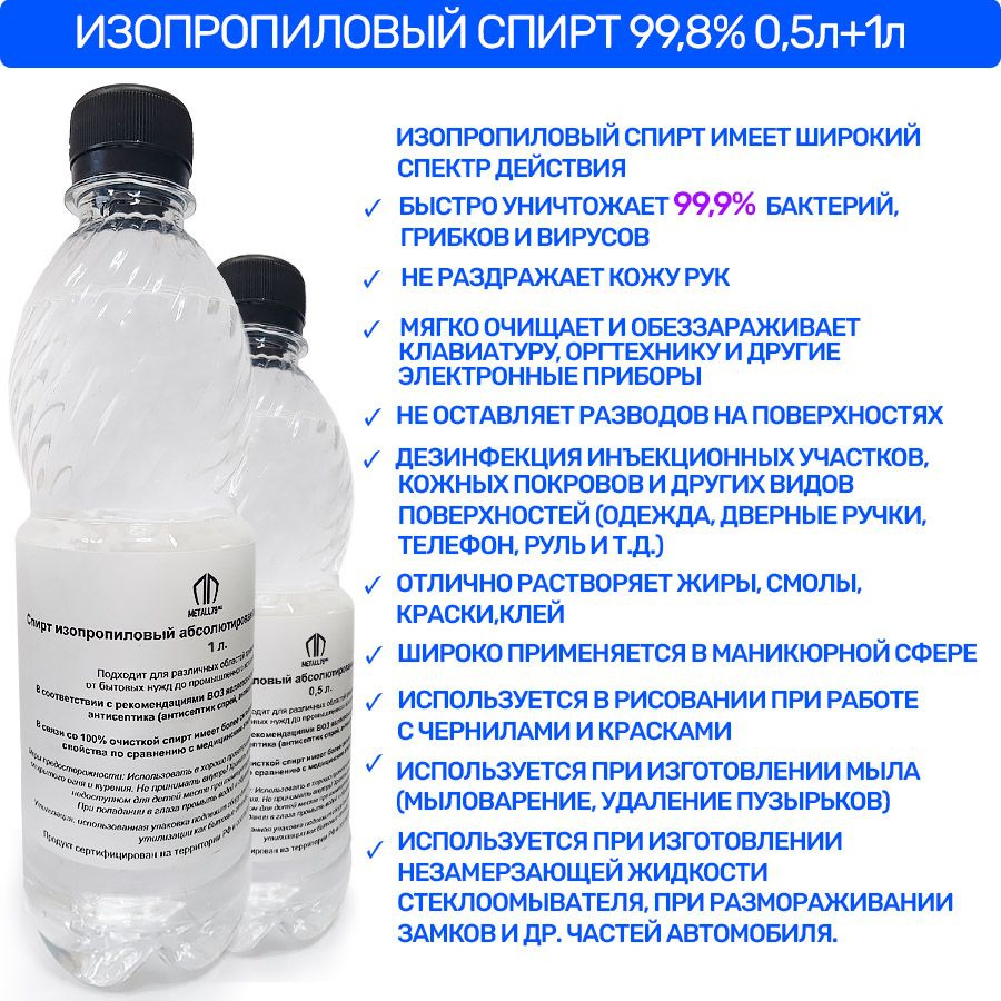 Спирт изопропиловый абсолютированный 99,8% (АИПС) комплект 0,5 л.,1 л.  #1