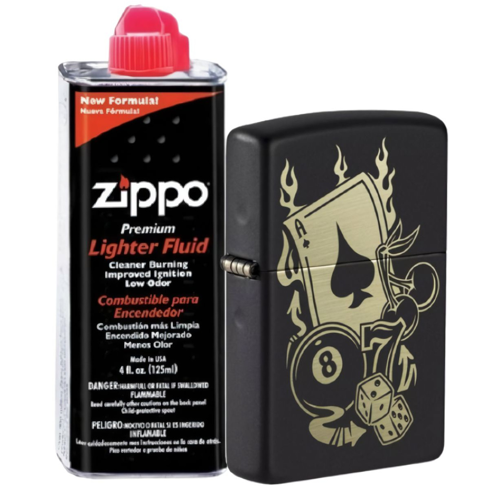 Бензиновая зажигалка ZIPPO Gambling Design + бензин Zippo 125 мл 49257-3141  #1